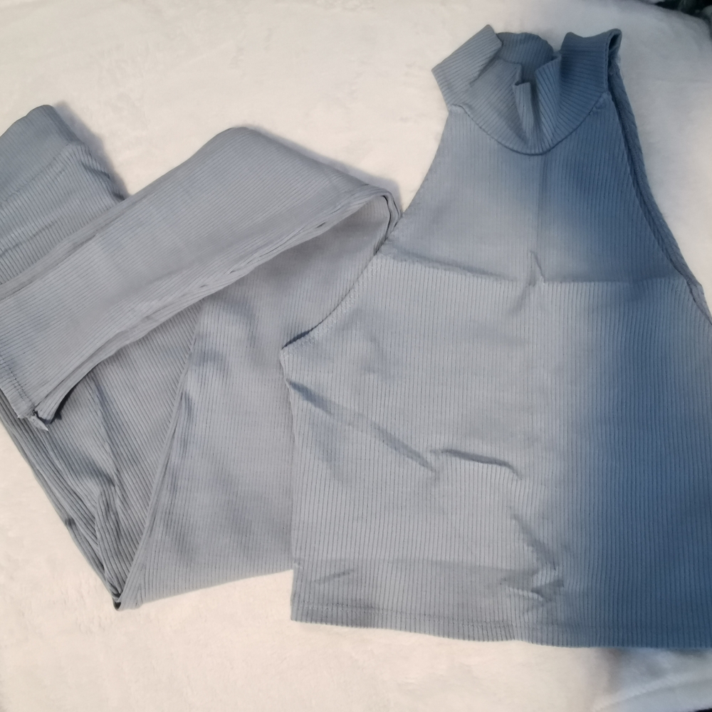 Fashion Nova Light Blue Ribbed Set